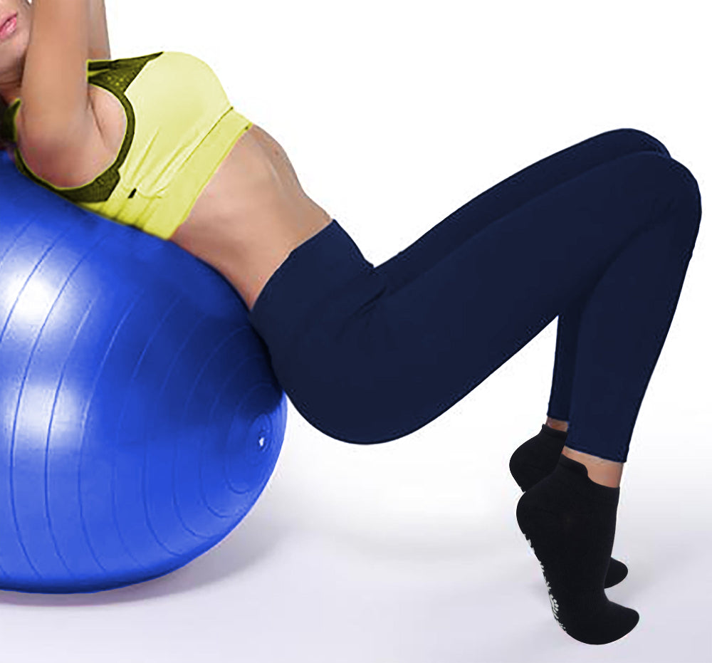 A woman wearing yoga socks