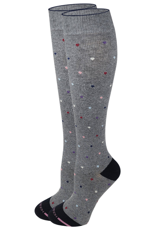 Dr. Motion Women Mini Hearts Design Compression Knee High Socks