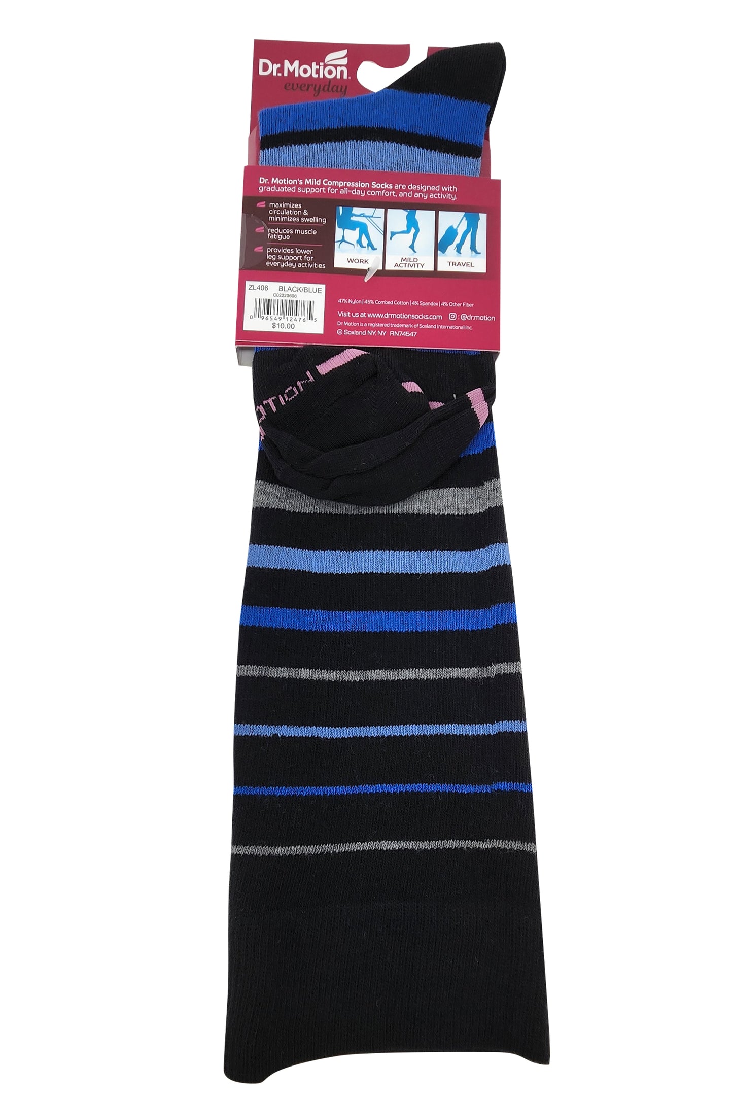 Dr. Motion Women Block Stripes Compression Knee High Socks