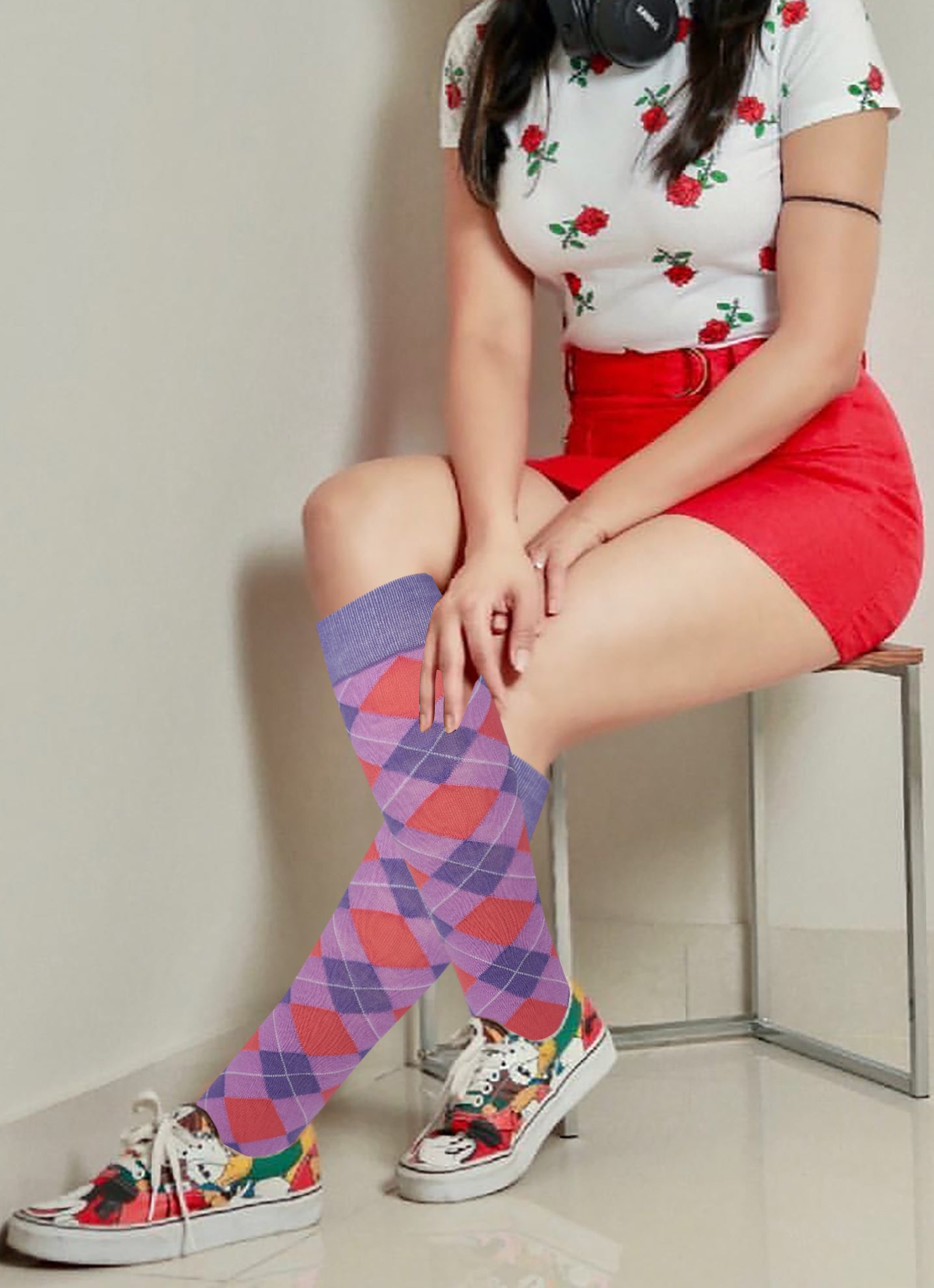 Knee High Socks | Fancy Argyle Novelty | Womens (6 Pairs)