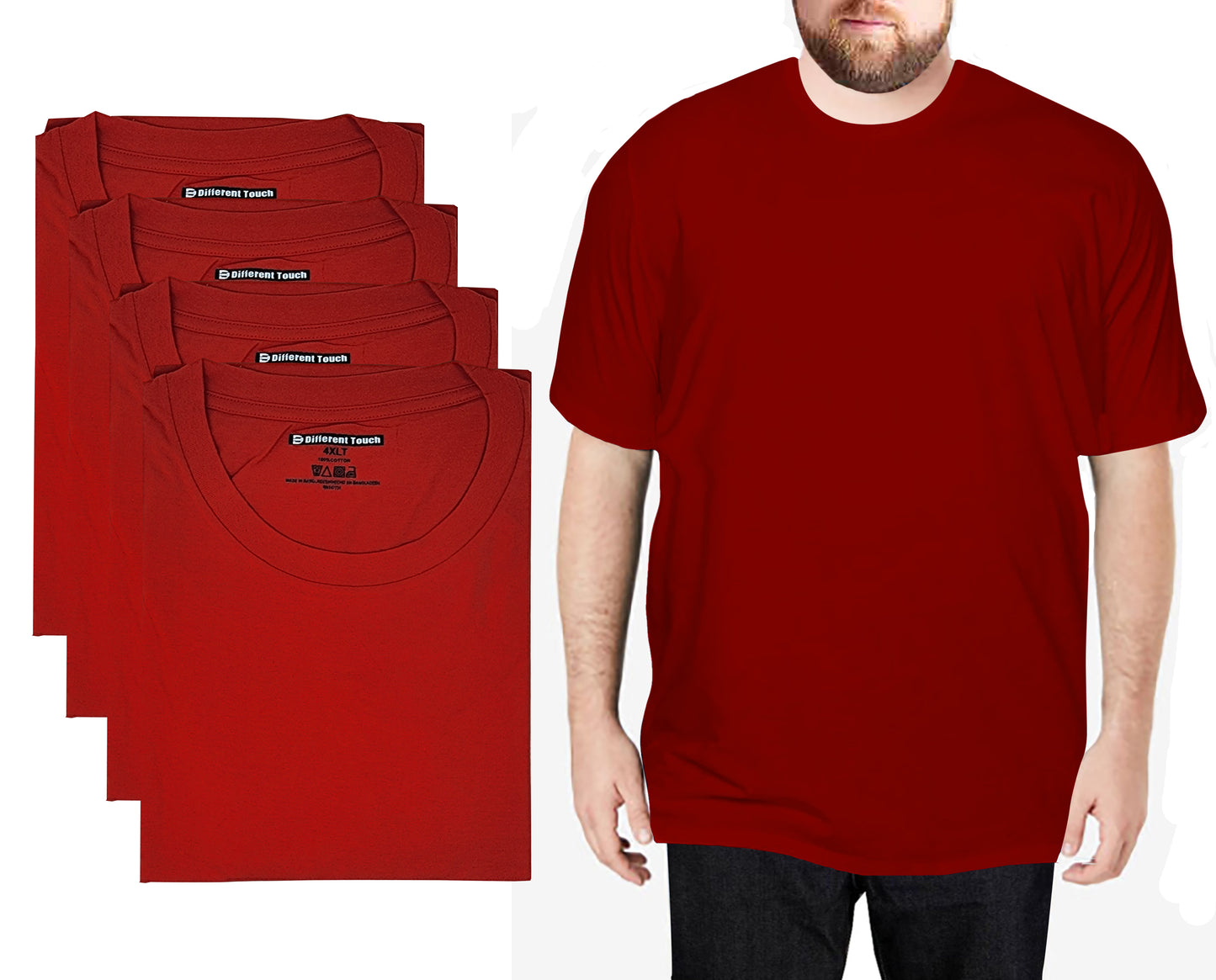 Short Sleeve Cotton T-Shirts | BIG and TALL | Men's Crew Neck (4 Pack)