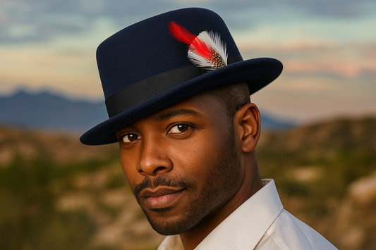 Black fedora hat with ribbon band — formal evening wear