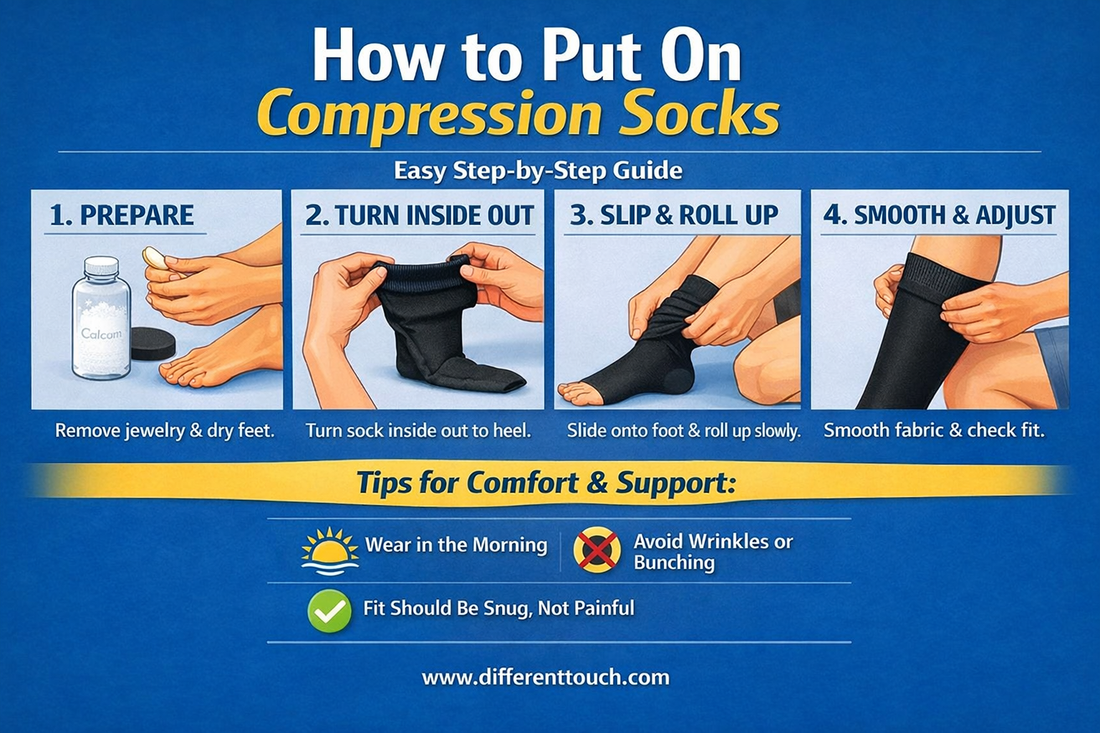 incorrect compression sock application: rolled cuff, wrinkles, bunching