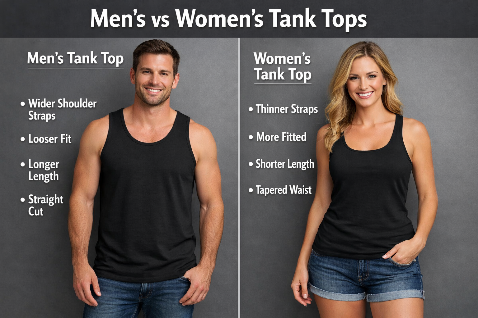 Men's vs Women's Tank Tops: Fit, Fabric & Style Differences – Different  Touch