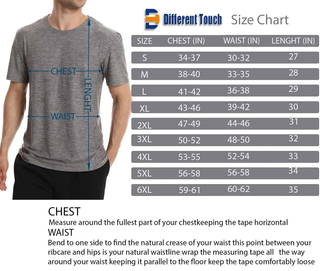 Different Touch Men’s T-Shirt Size Chart (S–6XL)