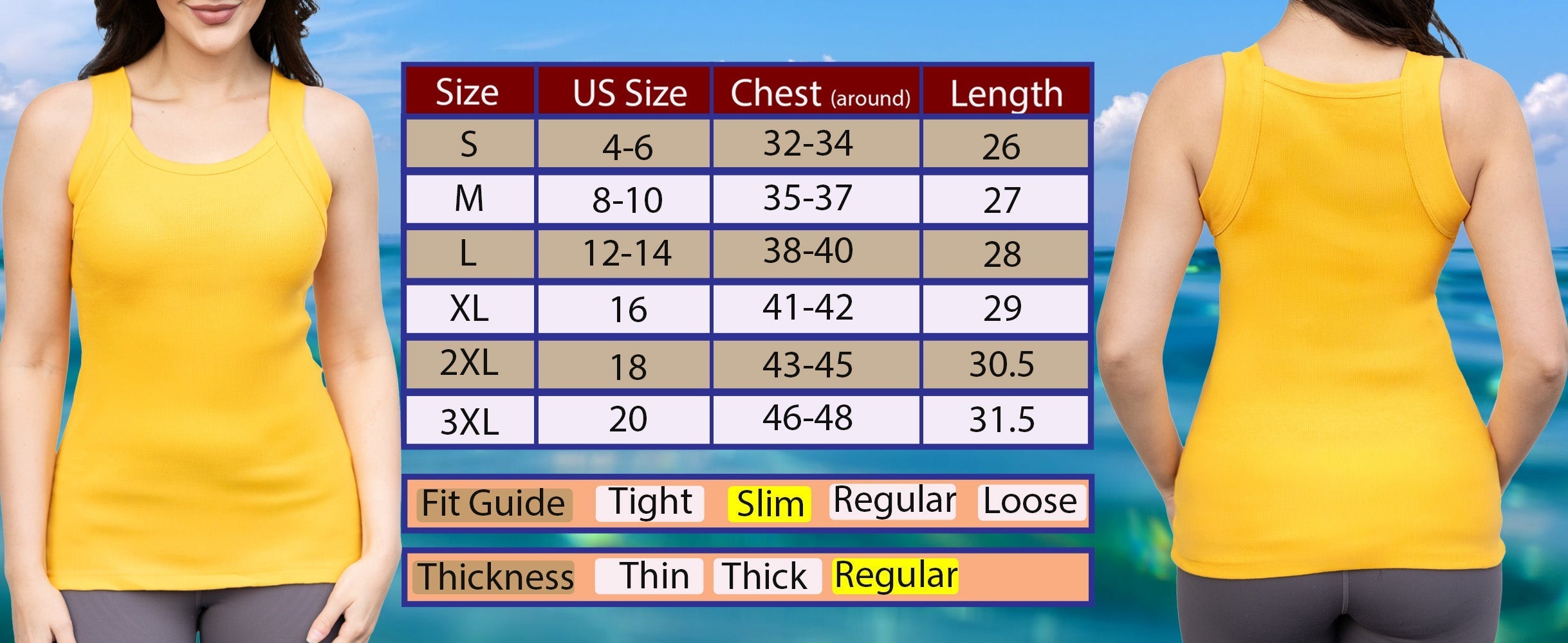 Women’s Tank Top Size Chart: How to Choose the Right Fit – Different Touch