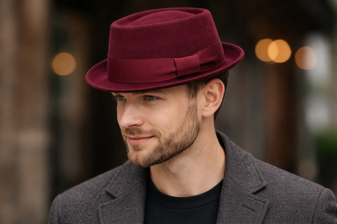 A Man wearing Different Touch Shahin Burgundy Fedora Hat 
