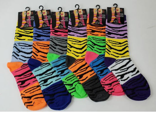 Women 6 Pairs Pack Zebra Pattern Bright Novelty Dress Socks
