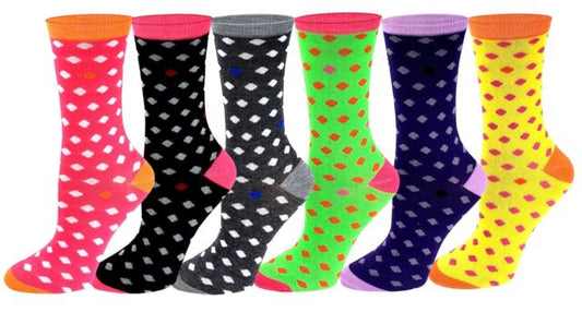 Women 6 Pairs Pack Small Dots Bright Novelty Dress Socks