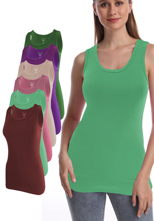 Women's Ribbed Tank Tops | Sleeveless Colorful (6 Pack)