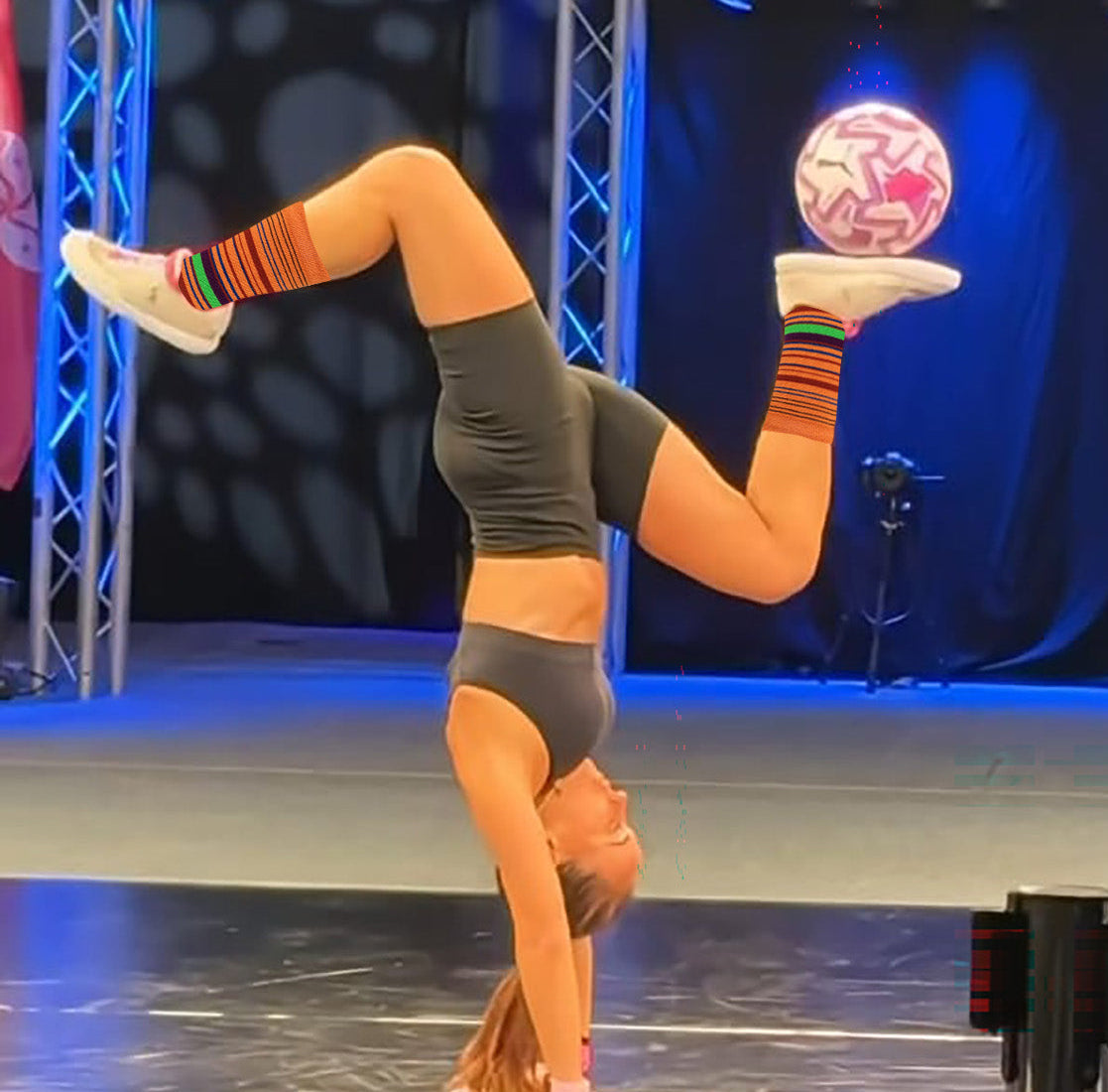 Soft stretchy women’s striped crew socks – polyester spandex blend