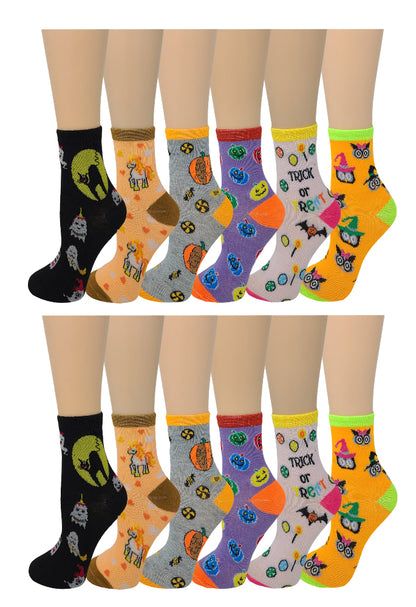 Set of colorful Halloween-themed socks on a white background