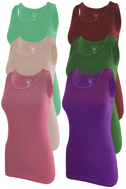 Women's Ribbed Tank Tops | Sleeveless Colorful (6 Pack)