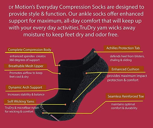 Ankle Compression Socks | Plain Basic Colors | Women's (6 Pais)