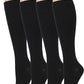 Knee High Compression Socks | Solid Black Color | Womens (4 Pairs)