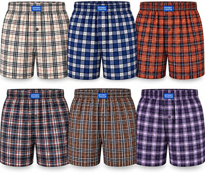 Men's Plaid Boxer Shorts 6 Pack, 100% Cotton