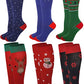 6 Pairs Women Christmas Design Compression Knee High Socks