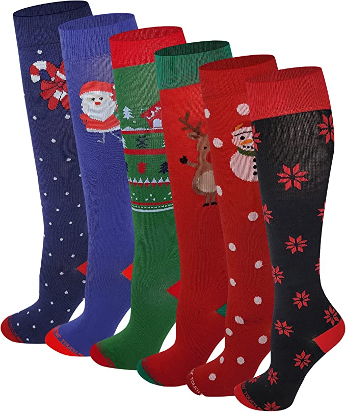 Compression Knee High Socks | Christmas Design | Women (6 Pairs)