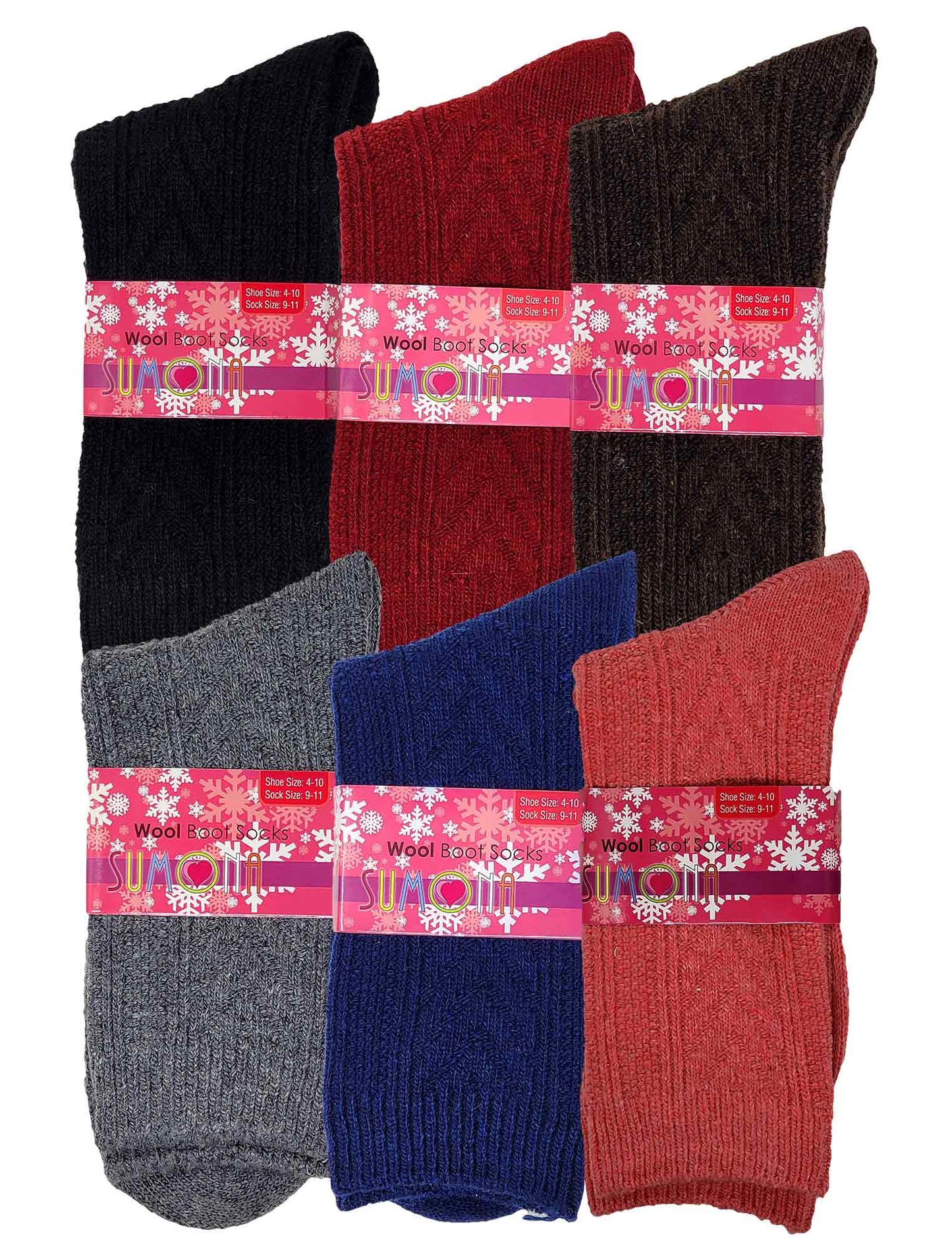 Crew Boot Socks | Wool Blend Cable Knit Assorted | Womens (6 pairs)