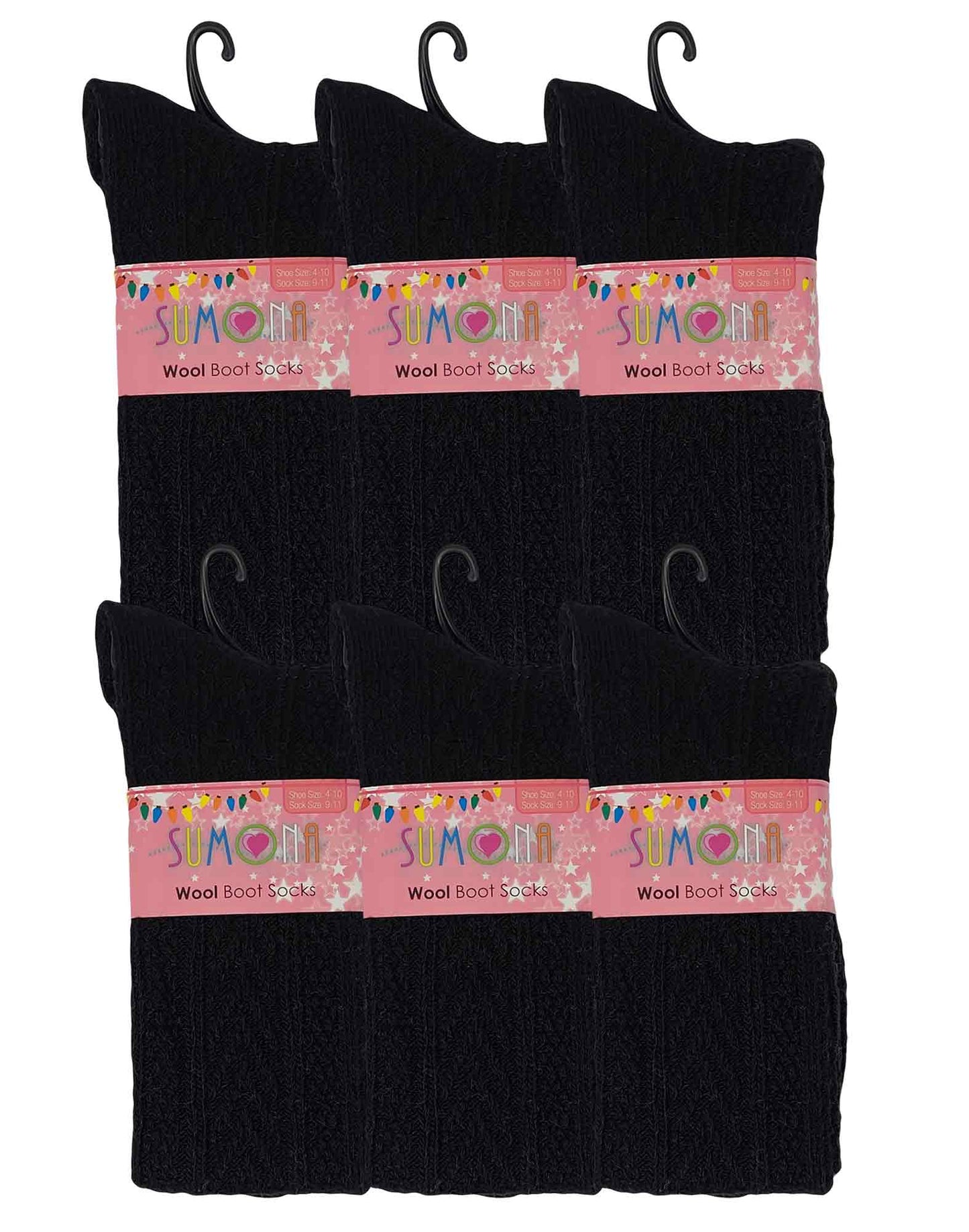 Knee High Boot Socks | Winter Cable Knit Black Color | Womens (6 pairs)