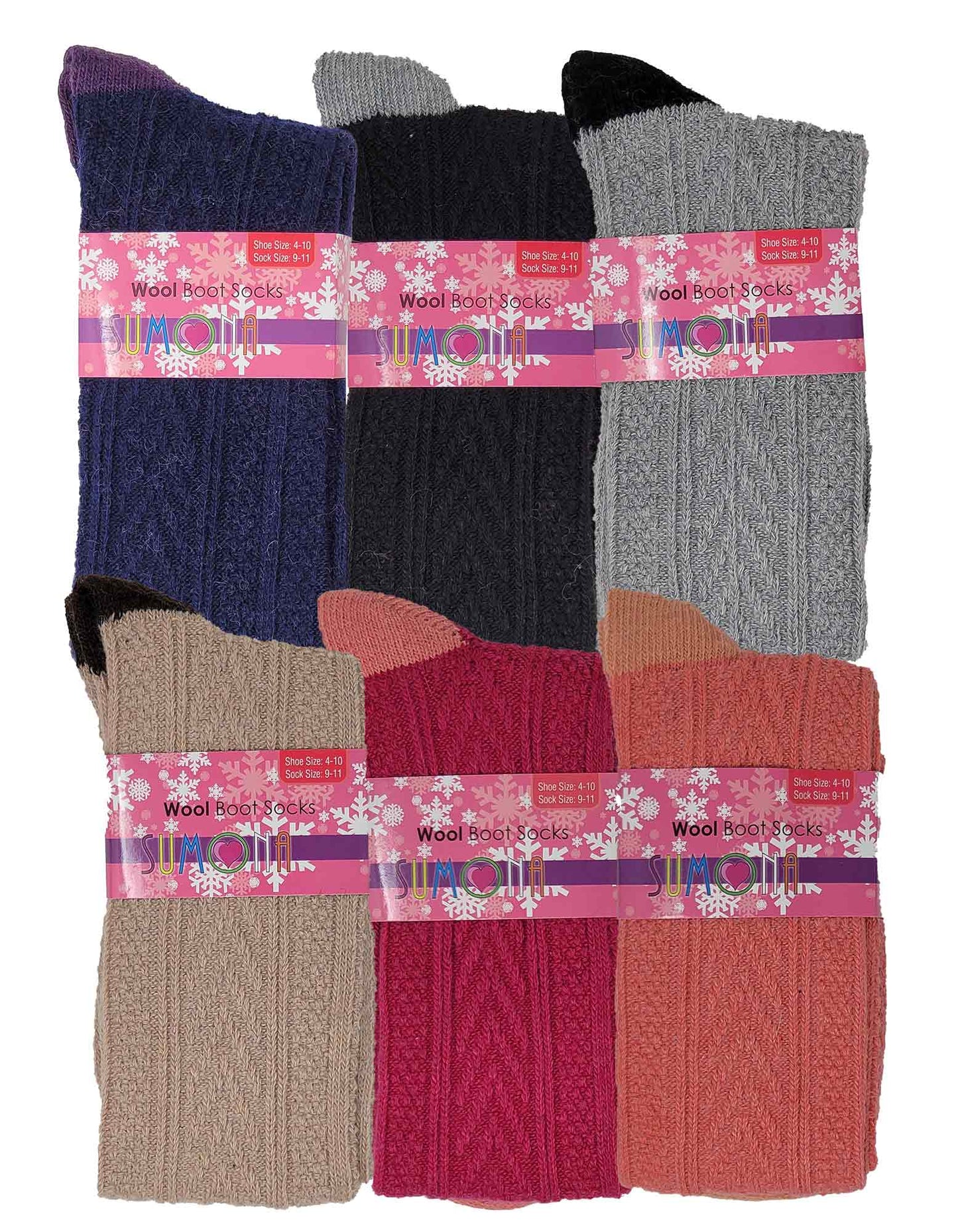 Knee High Boot Socks | Winter Cable Knit Multi Color | Womens (6 pairs)