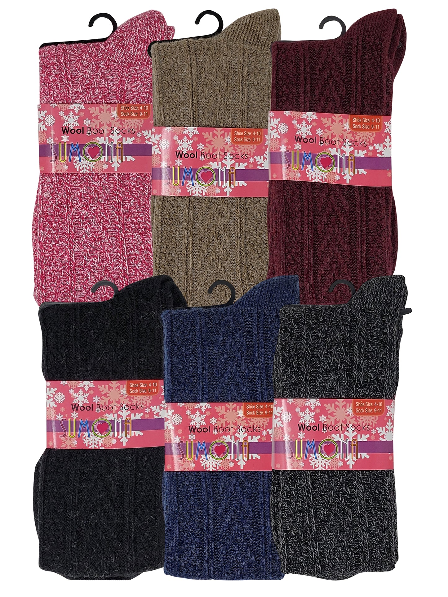 Knee High Boot Socks | Winter Cable Knit  Multi Color | Womens (6 pairs)