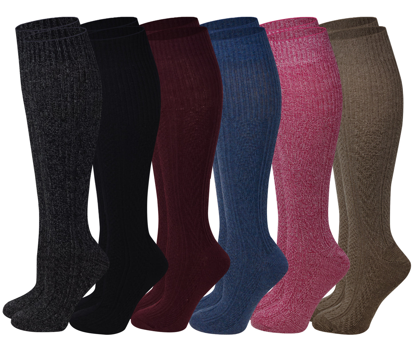 Knee High Boot Socks | Winter Cable Knit  Multi Color | Womens (6 pairs)