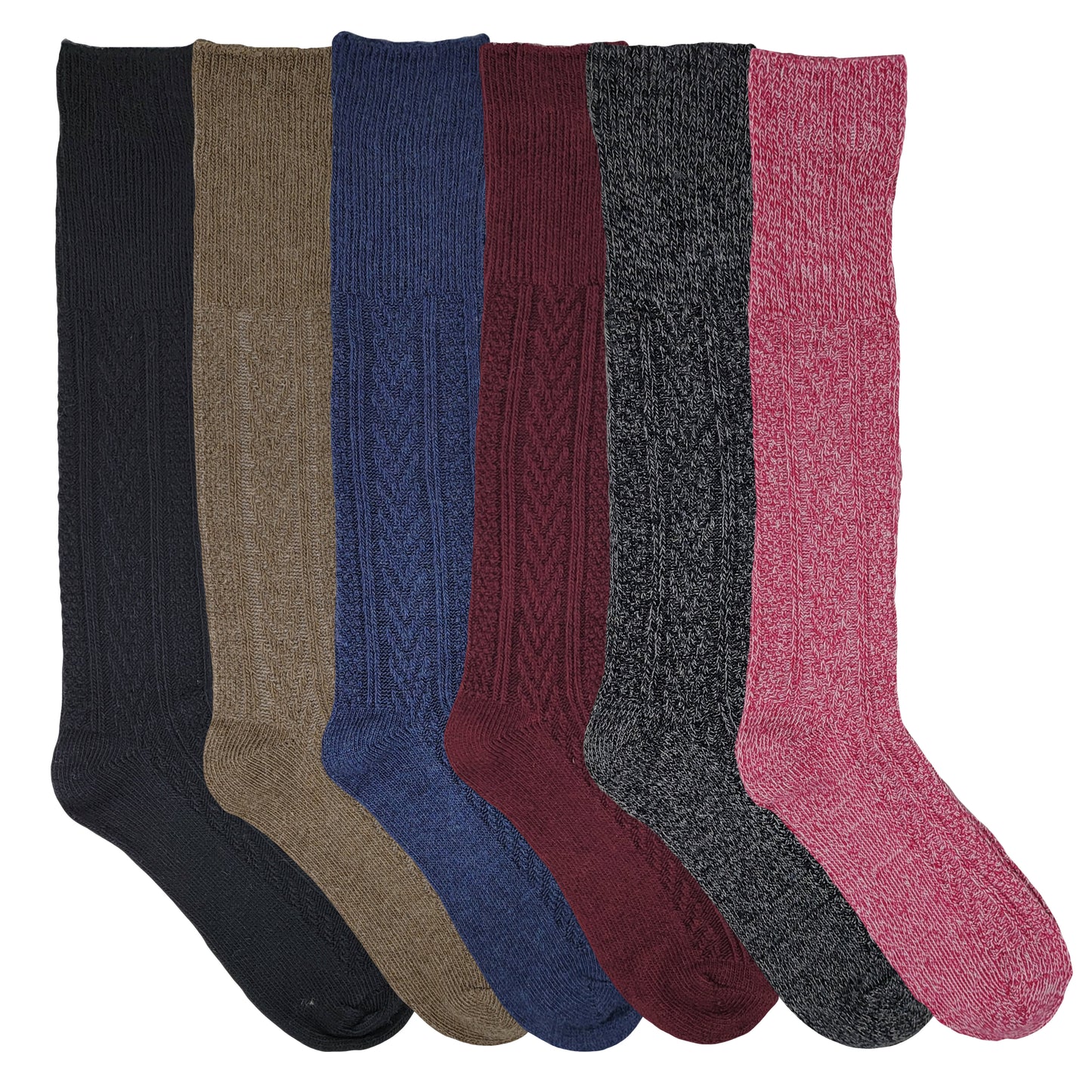 Knee High Boot Socks | Winter Cable Knit  Multi Color | Womens (6 pairs)