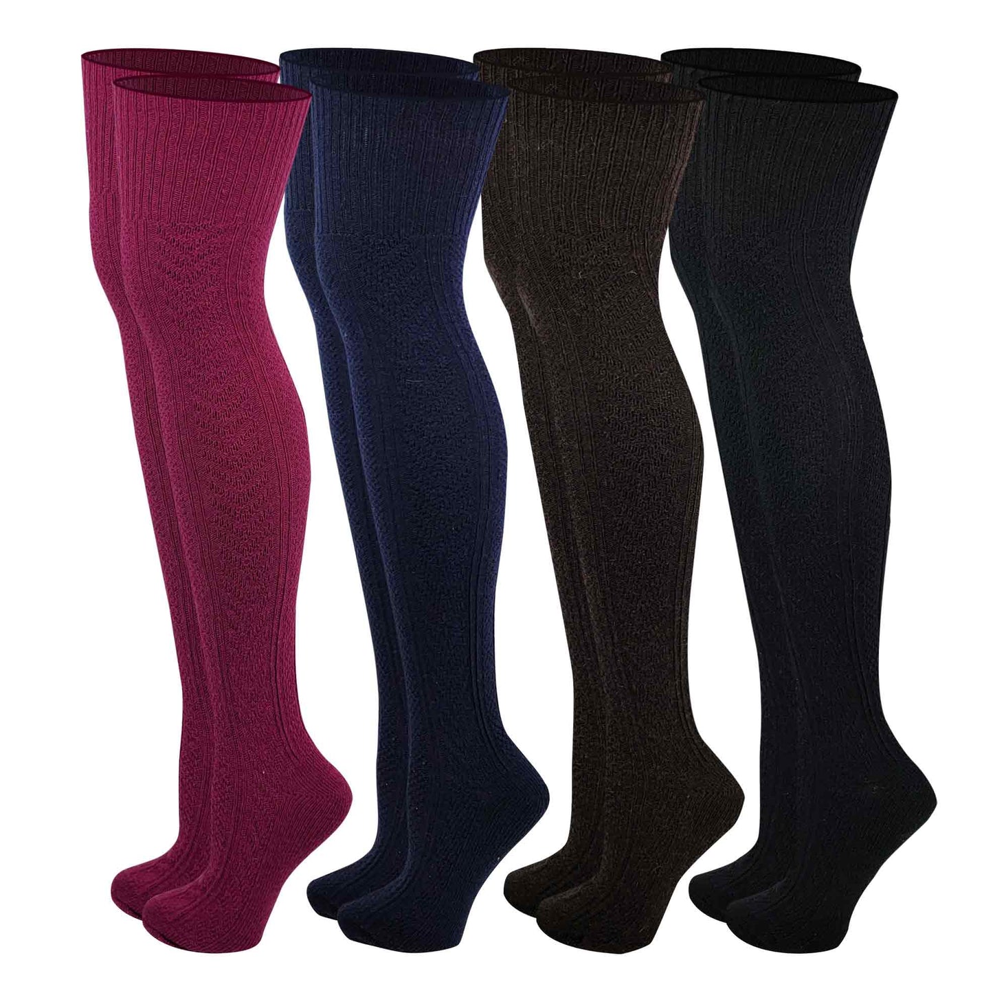 Thigh High Wool Boot Socks | Winter Cable Knit | Women (4 pairs)