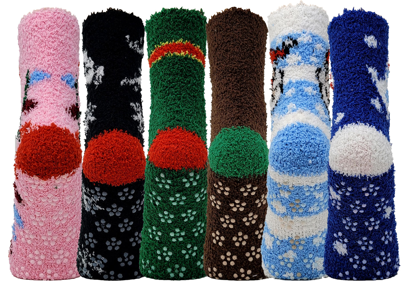 Non-Skid Home Cozy Socks | Christmas Print Super Soft Warm | Unisex (6 Pairs)