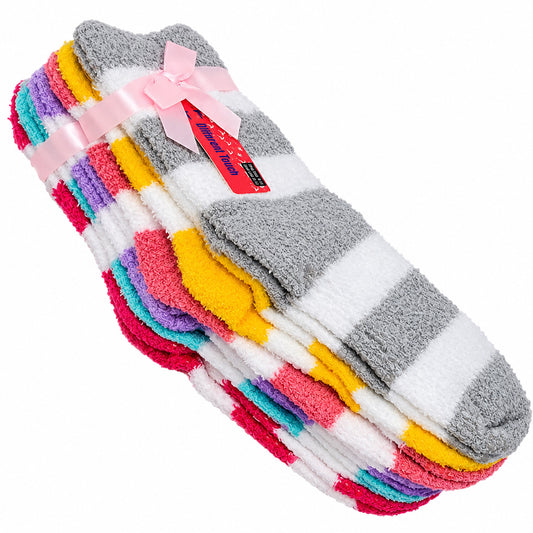 Non-Skid Home Slipper Socks | Super Soft Stripes Design | Women (6 Pairs)