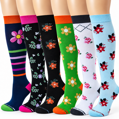 Compression Knee High Socks | Spring Floral Design | Women (6 Pairs)