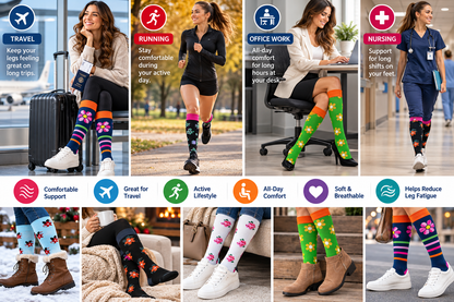 Compression Knee High Socks | Spring Floral Design | Women (6 Pairs)