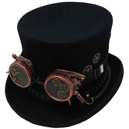 top hat with goggles Different Touch 100% Wool Felt Victorian Mad Hatter Steampunk 6" Tall Magic Top Hats