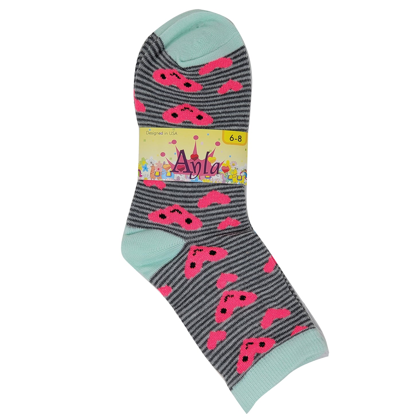 Girls Crew Socks | Assorted Fun Novelty Design | Kids (12 Pairs)