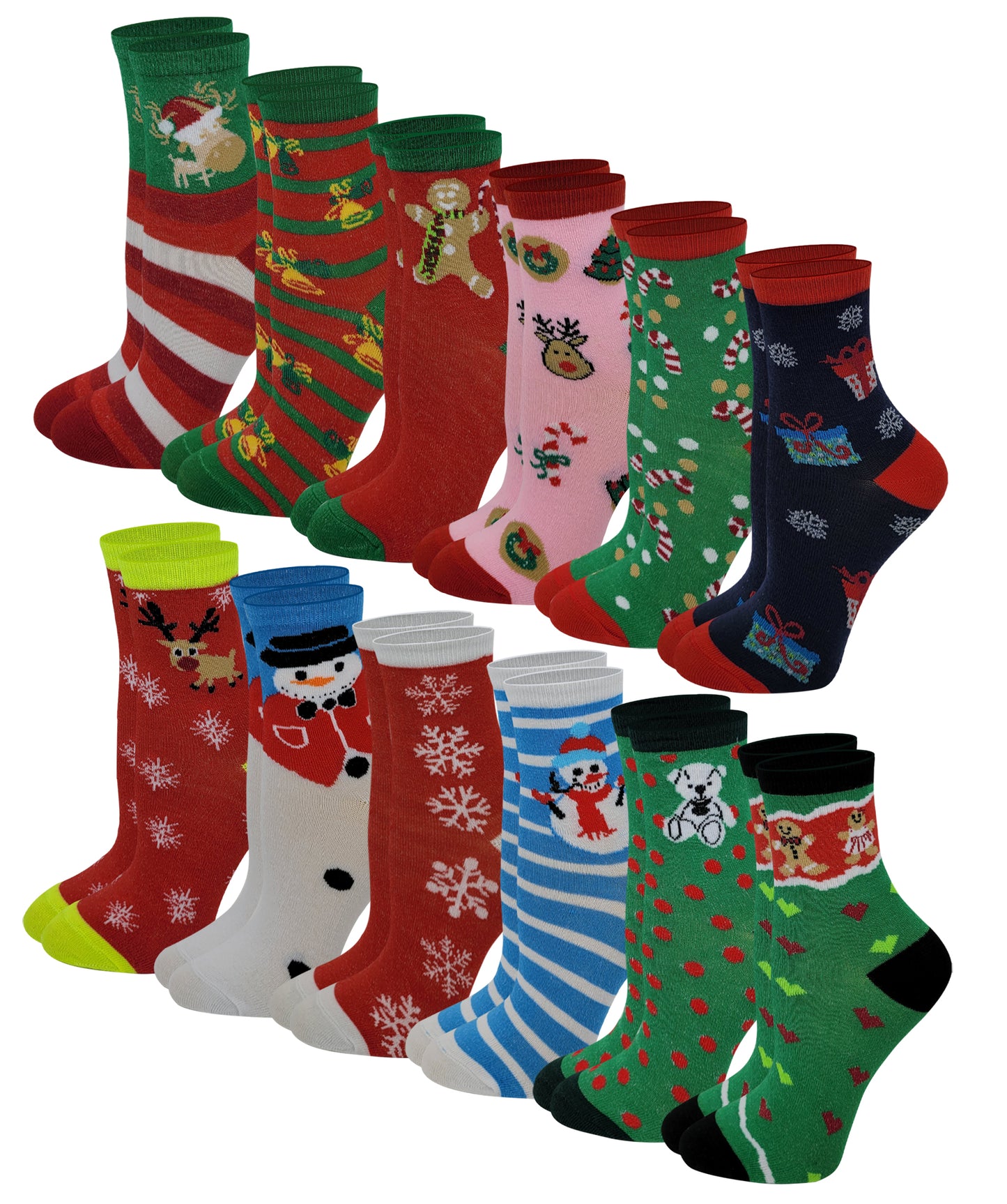 Kids Crew Socks | Christmas Novelty Design | Girls (12 Pairs)