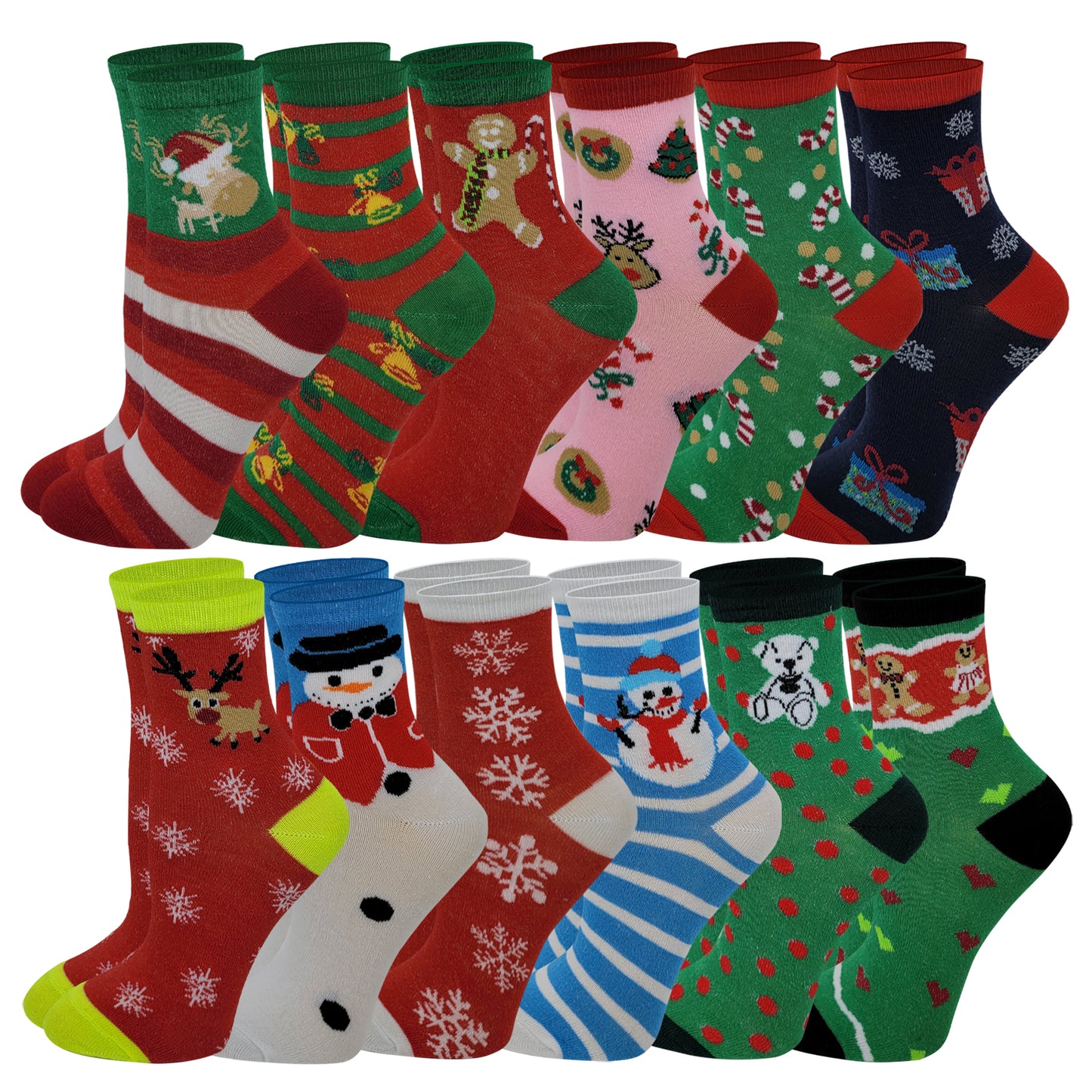 Kids Crew Socks | Christmas Novelty Design | Girls (12 Pairs)