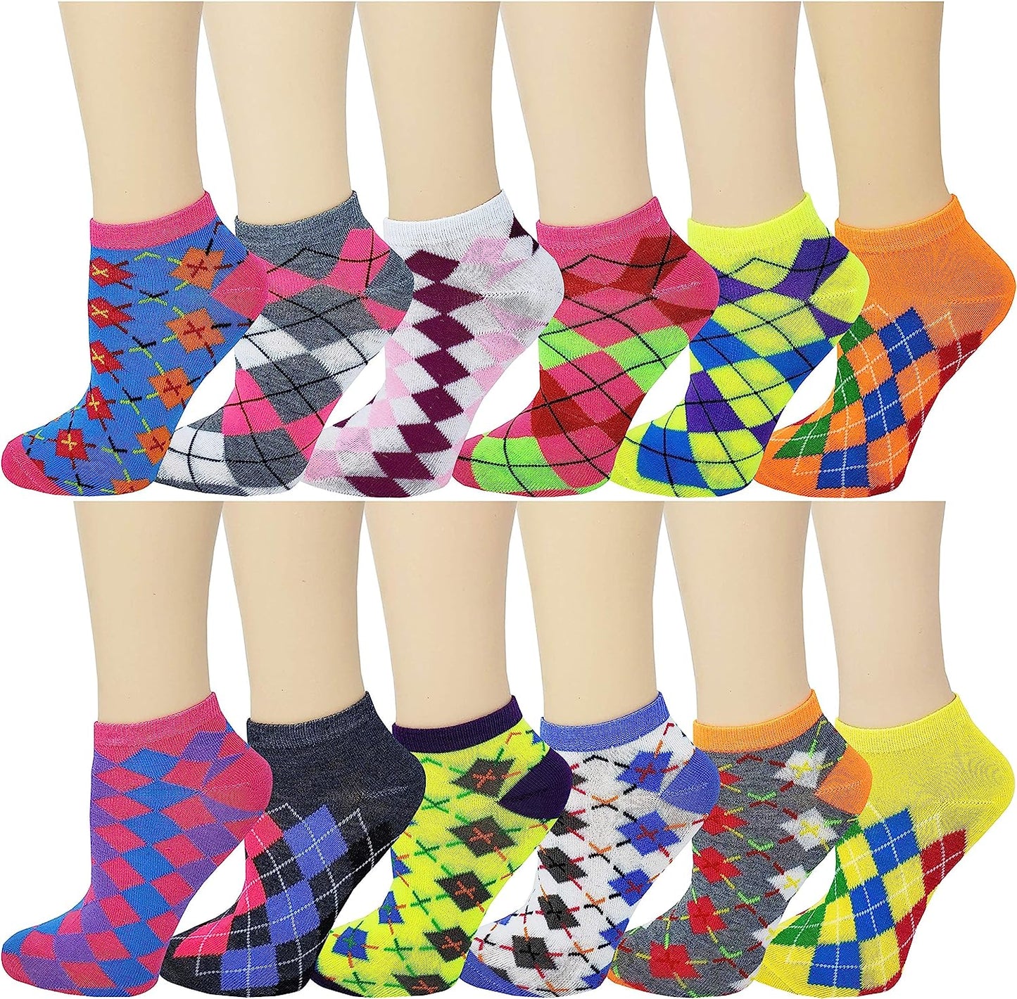 Low Cut Ankle Socks | Aryle Neon Design | Women 12 Pairs