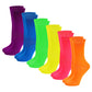 Set of colorful knee-high socks in various bright colors on a white background
