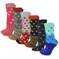 Women’s polka dot crew socks in colorful novelty designs – 6-pair pack