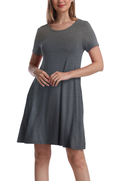 Women Short Sleeve Swing Comfy Summer Beach T-Shirt Dress with Pockets