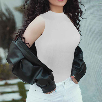 White Mock Neck Tank Top