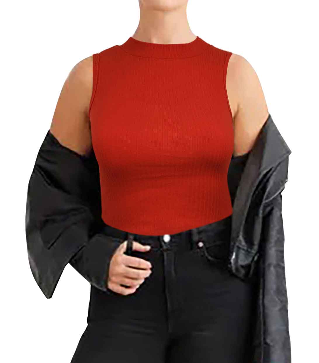 Red Mock Neck Tank Top