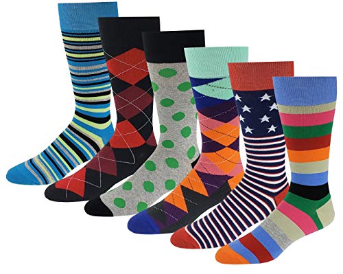 6 Pairs Men Combed Cotton Colorful dress socks