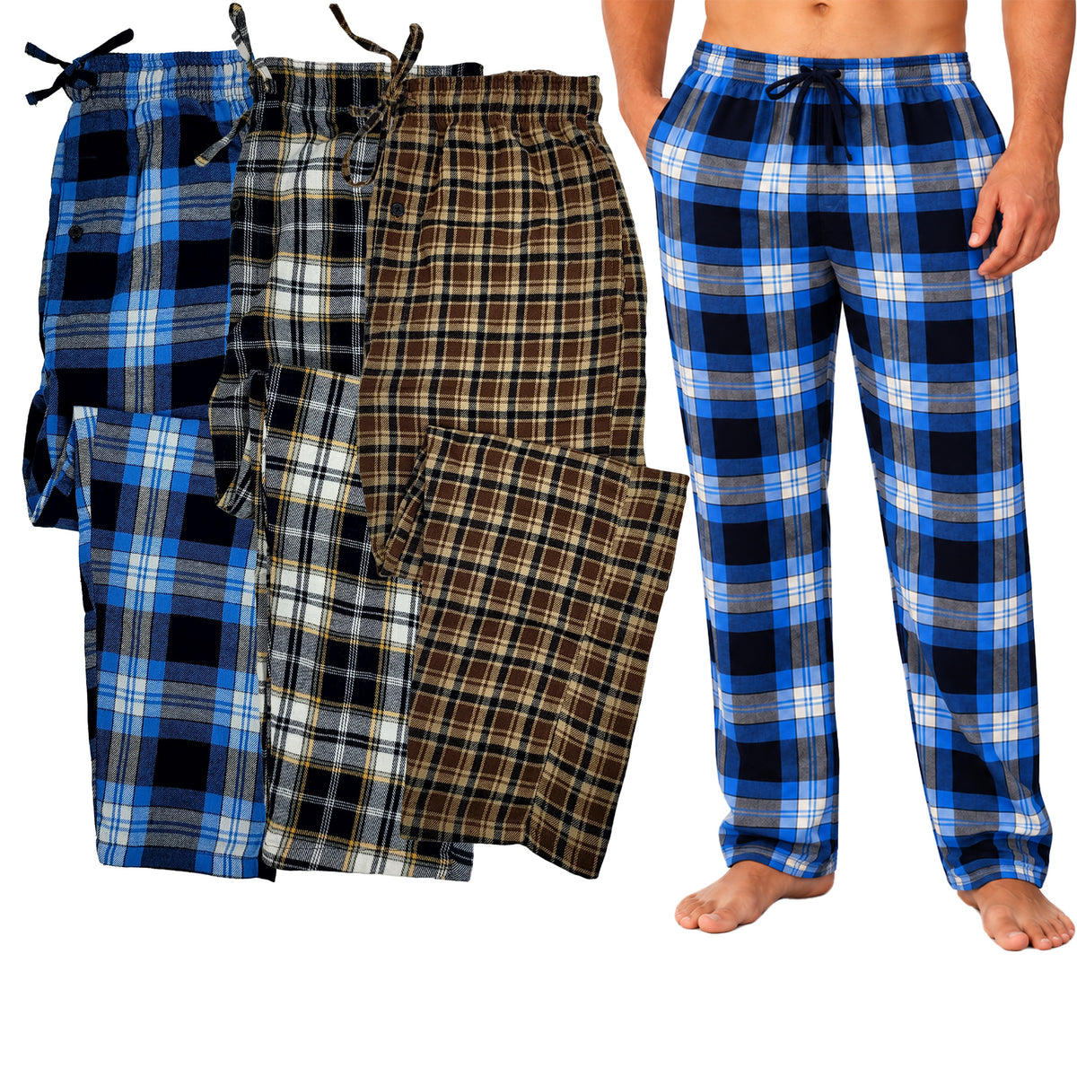 Men's Cotton Lounge Pajama Pants in S-6XL Sizes - Explore the Big and Tall Collection | Three-Pack  Different Touch