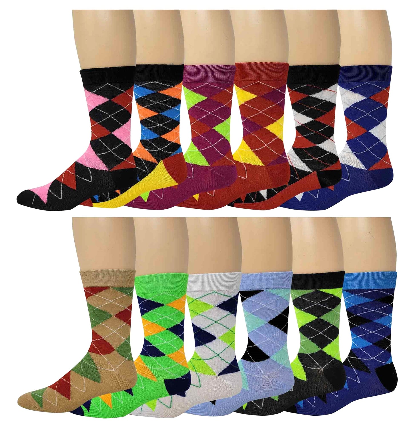 Dress Socks | Argyle Design | Men's 12 Pairs