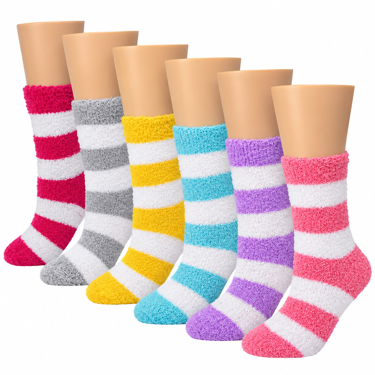 Non-Skid Home Slipper Socks | Super Soft Stripes Design | Women (6 Pairs)