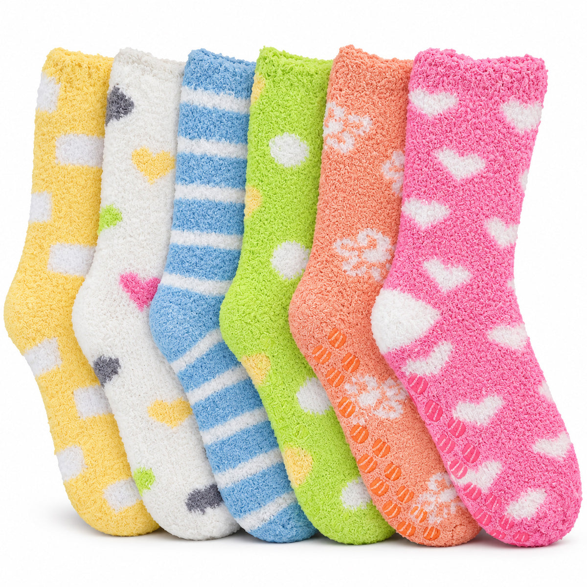 Non-Slip Hospital Slipper Socks for Women – Cozy Fuzzy Grip Socks (6 Pairs)