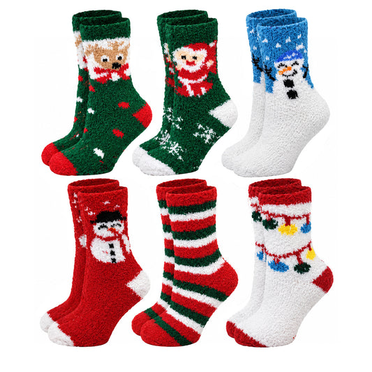 Different Touch Christmas fuzzy non-slip socks 6-pack with festive holiday designs