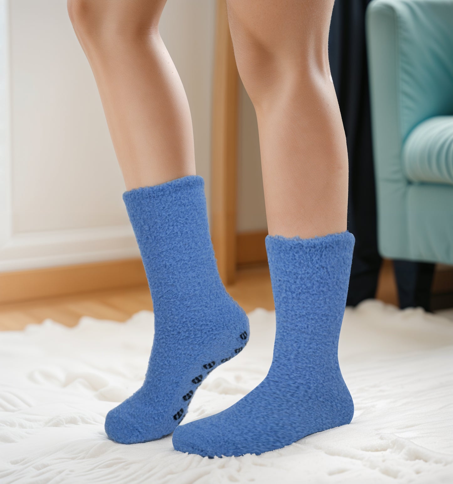 Non-Slip Lounge Slipper Socks | Cozy Plain Colors | Unisex (6 pairs)